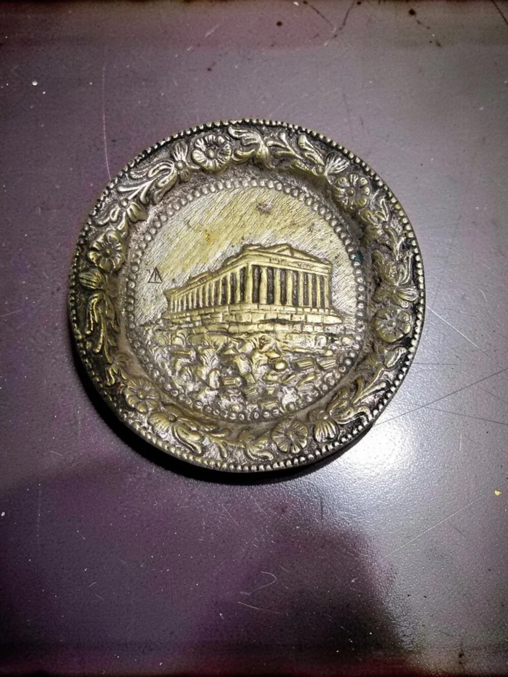 vintage 1950s-60s pewter athens greece souvenir has hallmark on back